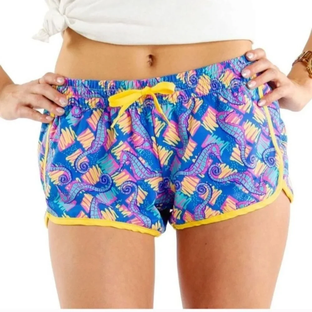 TIPSY ELVES Women Shorts Sz XS Multicolor‎ Seahorse Print Beach Pocket Running